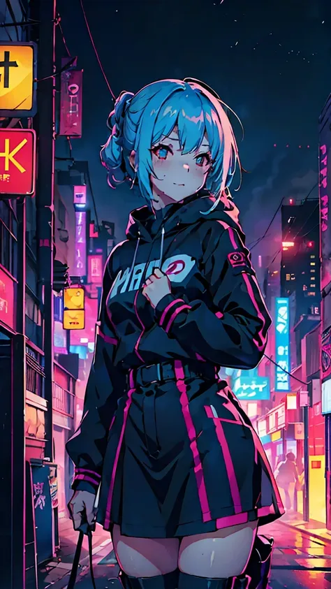 rina shinomiya、cyberpunk neon night city, smooth light, belautiful, depth of field, 8k, highy detailed, high qualiy, mayor&#39;s...