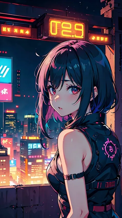 rina shinomiya、cyberpunk neon night city, smooth light, belautiful, depth of field, 8k, highy detailed, high qualiy, mayor&#39;s...