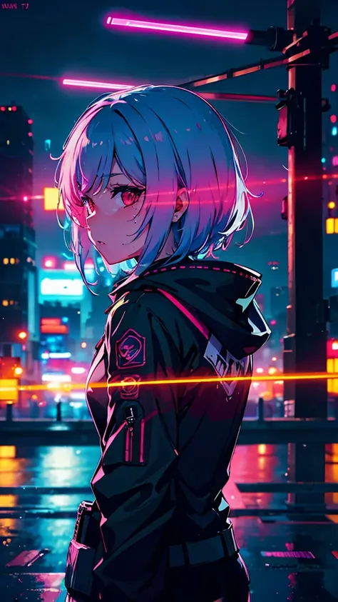 rina shinomiya、cyberpunk neon night city, smooth light, belautiful, depth of field, 8k, highy detailed, high qualiy, mayor&#39;s...