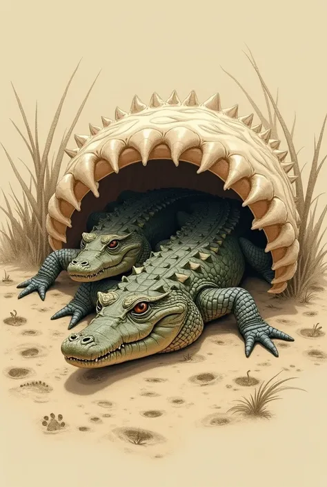 Crocodile eggs hatching drawing in the sand