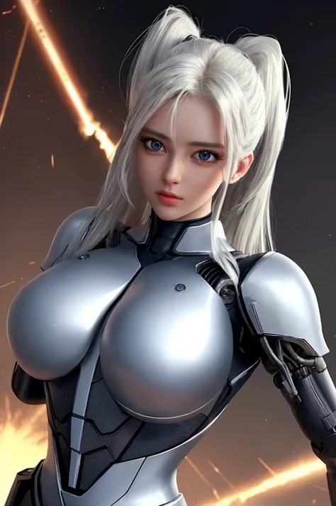 a female version of Goku wearing the clothes of the T-800 from Terminator, detailed face, beautiful detailed eyes, beautiful detailed lips, extremely detailed eyes and face, long eyelashes, muscular body, heroic pose, dynamic action, science fiction, t-800...