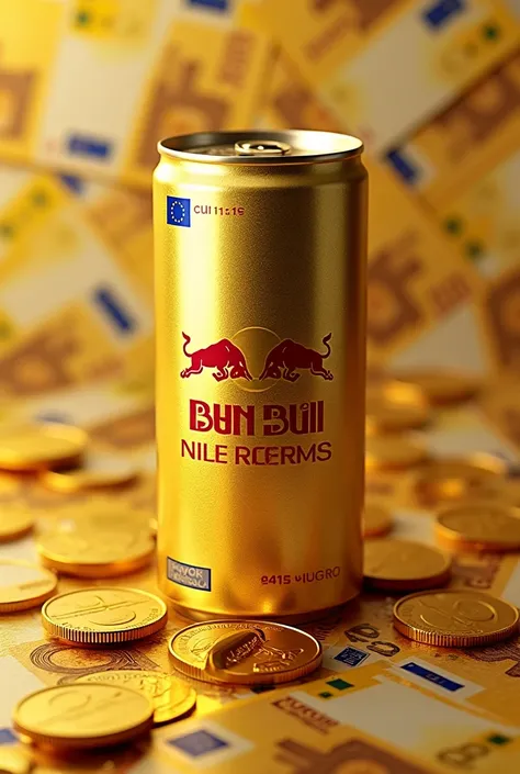 Original Red Bull emblem with Euro banknotes all in gold color ,red bull can symbol,just the can symbol,take the can out and put just the symbol in the image
