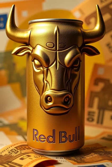 Original Red Bull emblem with Euro banknotes all in gold color ,red bull can symbol,just the can symbol,take the can out and put just the symbol in the image, just put the fa red bull symbol in the image and take the can out
