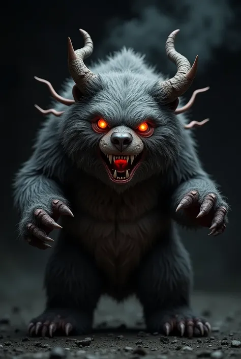 mini demonic bear with a black background