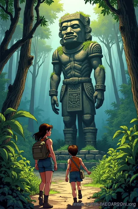 Lara and João approach the statue.
In comic form