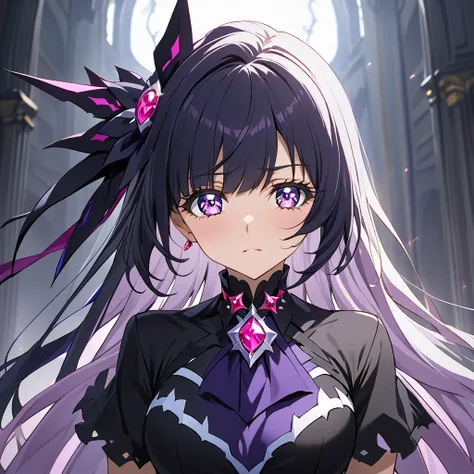 ((Highest quality)), ((masterpiece)), (detailed), （Perfect Face）、The woman is a Bad End Beauty from Pretty Cure who has fallen into evil, a villainous transforming heroine, and a female executive of the evil organization, the Bad End Kingdom.