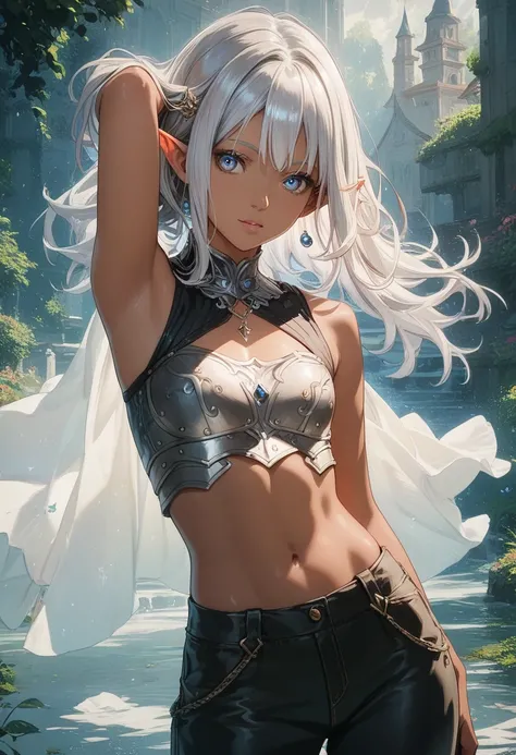 score_9, score_8_up, score_7_up, score_6_up, source_アニメ, Best image quality, Great details, Ultra-high resolution, (realism: 1.4), Best illustrations, Favorite Details, Very condensed one girl, Delicate and beautiful features, Dark Skin, Medium Silver Hair...