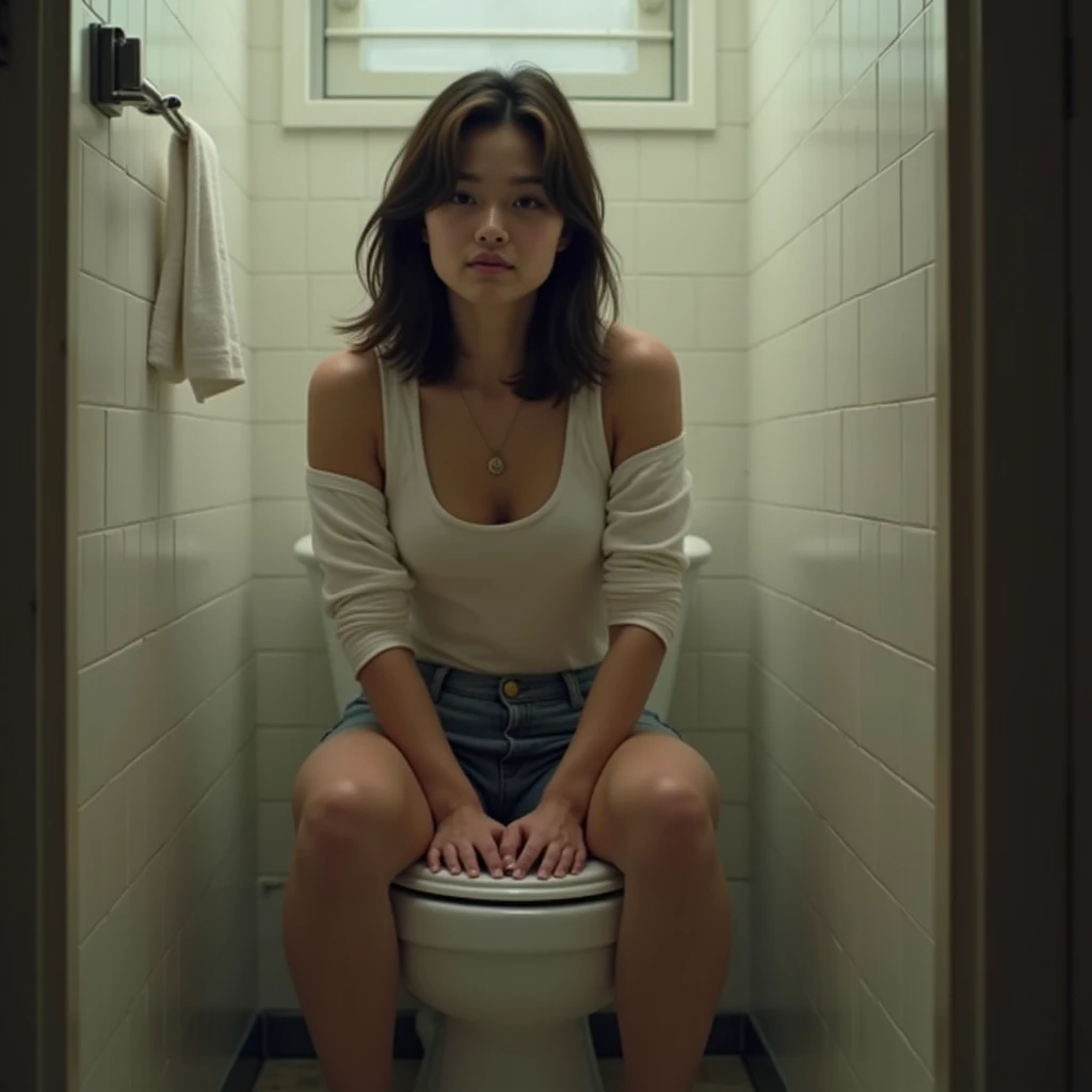 A woman using the toilet