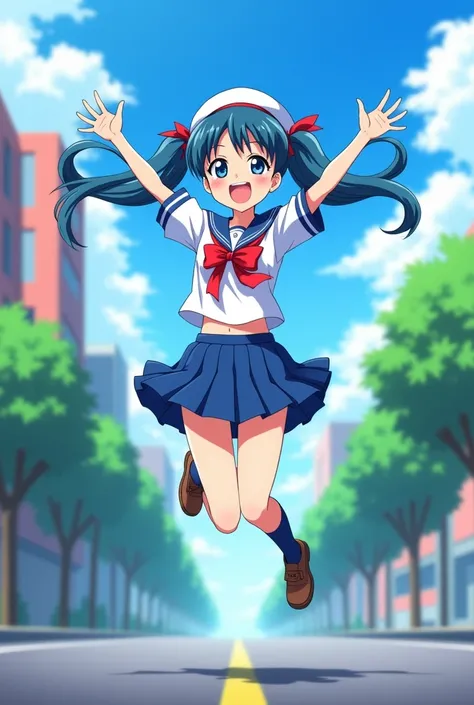 Sailor suit、high school girl、Hatsune Miku、Jumping around