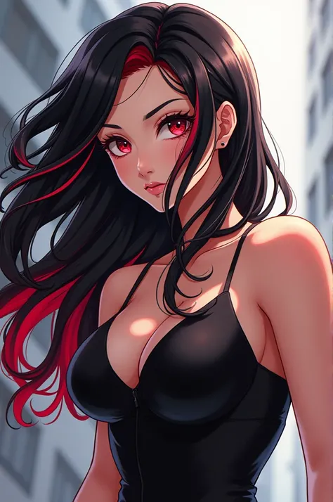 anime Boku no Hero Academia a well-developed 1 girl with long black hair with red highlights.
Girlfriend of the anime character Bakugou Katsuki 