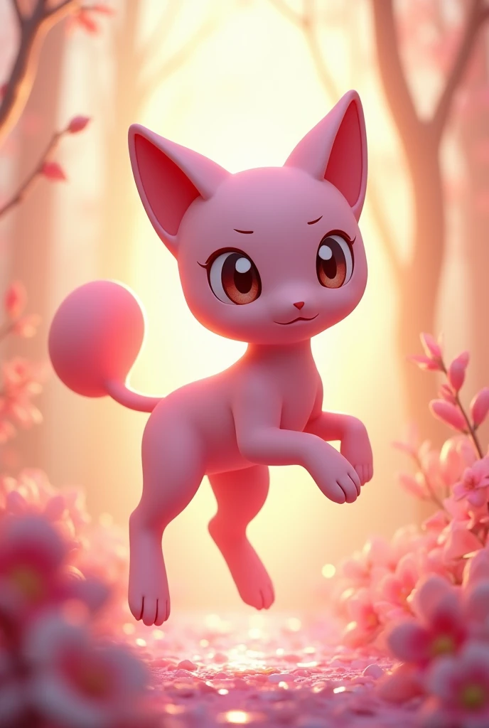 Cree une image en 3D avec Pokemon mew sur fond d eclaire