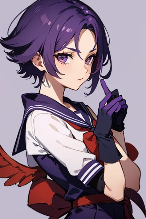 Sailor, Mature Woman, masterpiece, Tengu,short hair ,((Purple Hair)),Put on gloves