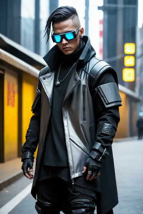 Cyberpunk asymmetrical streetwear, Oversized cyberpunk suit, cyberpunk street thug, Uso cyberpunk, Techwear cyberpunk, Muted cyberpunk style, He wears futuristic cyberpunk style street clothes, Cyberpunk soldier of the future, Secret cyberpunk, xrk fulcrum...