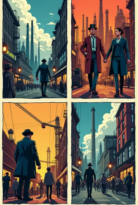 4-image comics of industrial revolution in business stories 
