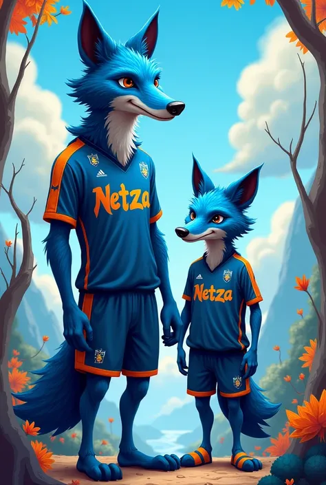 Blue Coyotes, dad and son, with sports uniform that says NETZA