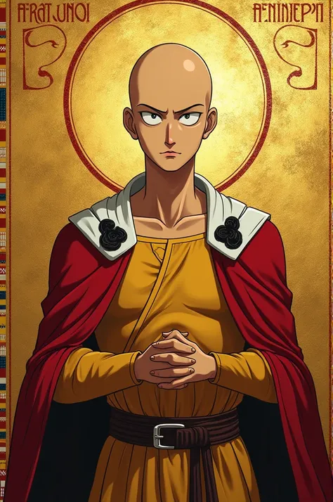 Draw saitama in byzantine art style 
