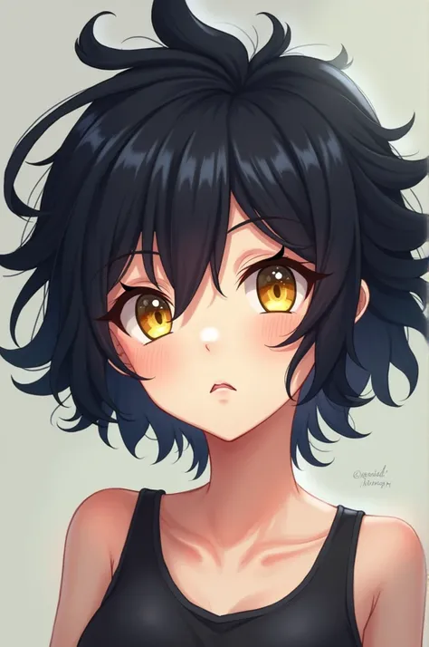 Create a yellow eyed girl with short black kny style hair