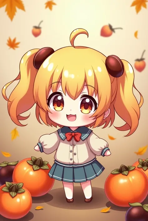 The strongest twin tail　(Chibi character 1.3)　Chestnuts around　Persimmons: Autumn flavors　smile　One girl　