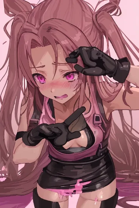 Covered in pink and black slime and sweat、Undress FF7 Aerith take off gloves