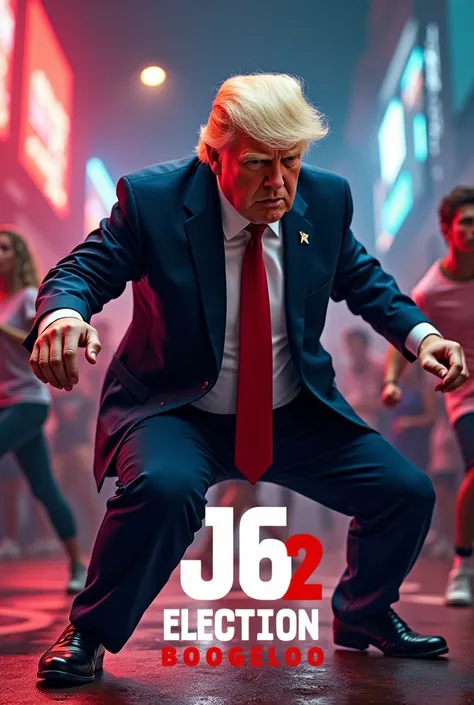 A movie poster showing Donald Trump break dancing. The movie title is (J6 2: Election Boogaloo "