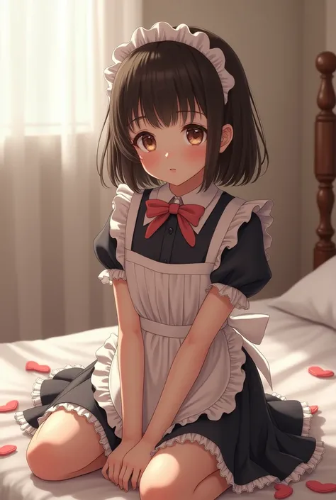 elementary school girl, Baby face maid lolita cute full body picture sexy pretty short skirt shoes bed sitting