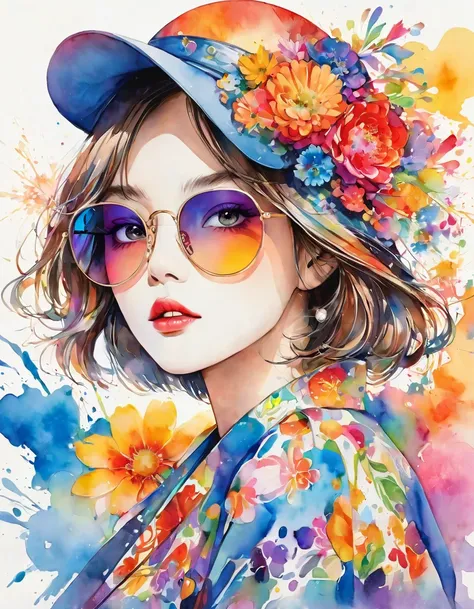 Beautiful woman portrait, Sylvia Pelissero watercolors, Colorful flowers、Beautiful Eyes、 Abstract art, Intense watercolor, Watercolor detailed art, Watercolor splash, Surreal, Avant-garde pop art, Beautiful and expressive paintings, Beautiful artwork illus...