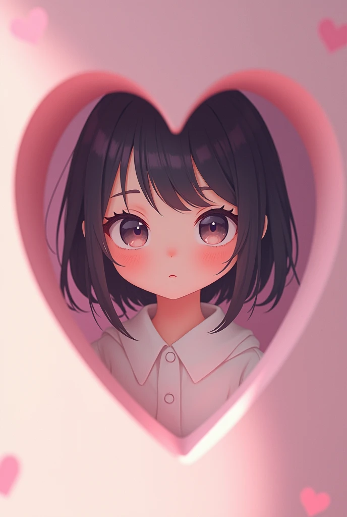 kawaii teen gazing shyly at me, pink heart-shaped cropped image, cute pastel effects, conceptual installation art, (ultra detailed, absolutely resolution, best quality:1.3), 2.5D, graphic CG digital art, anime-style