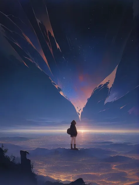 score_9, score_8_up, score_7_up, score_anime, masterpiece, top quality, delicate illustration, sharp lines, sharp focus, BREAK, a traveling girl wandering in the endless night world, the girl wears a hood and has a lot of stuff in her backpack, night , fan...