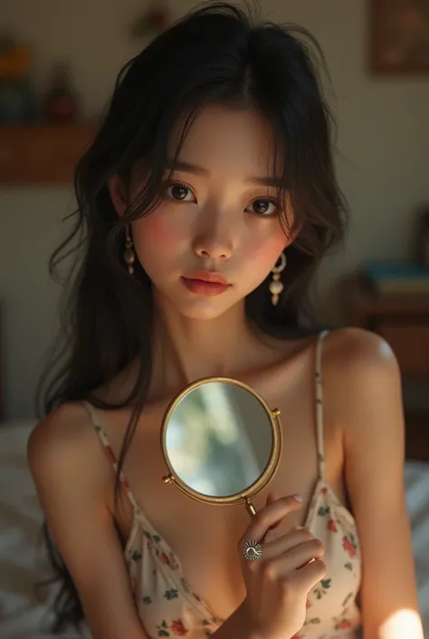 A thai girl taking miror selfie