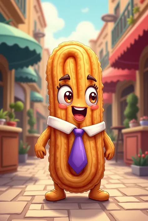 a churros with a purple tie cartoon drawing