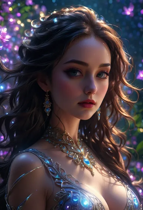 masterpiece, best quality, (extremely detailed CG unity 8k wallpaper), (best quality), (best illustration), (best shadow), absurdres, realistic lighting, (Abyss), beautiful detailed glow, art  enchanting stunning cleavage,