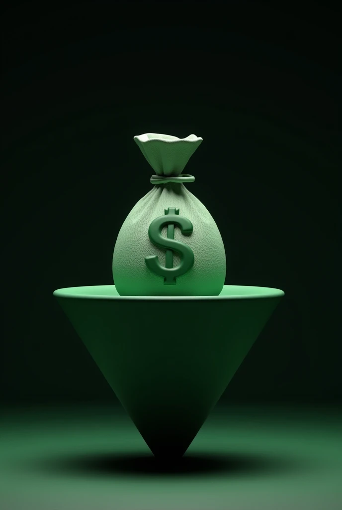 A money bag icon inside a green funnel with a black background