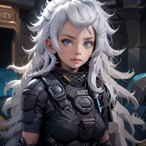 envision a 8k, highres, cinematic, beautiful close up portrait of a woman with a mature face with white hair, gray eyes, Riot Gear, Tactical accessories, black tight suit, fantasy armor, jrpg inspired armor, in dark lighting, against a dark gray background