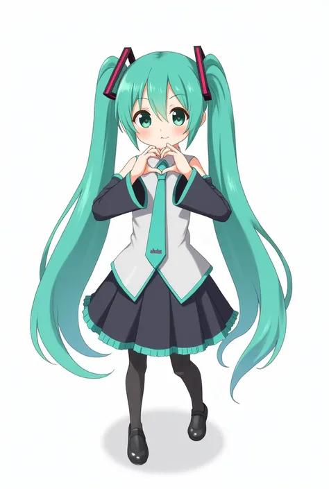 Hatsune Miku making a heart with her hands、2D、Background is white