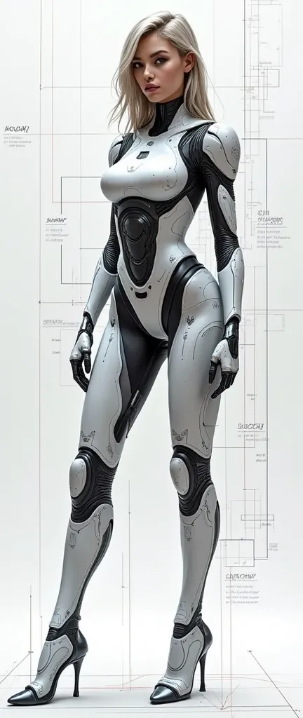 (masterpiece:1.2,Exceptional Quality,mirror-like,Cinematic Experience,Photorealistic:2.0,RAW Photos:2.0,Super detailed),8k,wallpaper,(Representing blueprints through holograms:2.0),(Beautiful woman:2.0),Female Cyborg,(Design of a Female Cyborg:2.0),(Draw t...