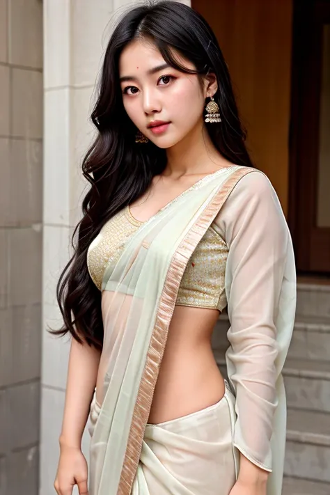 A korean girl wearing saree