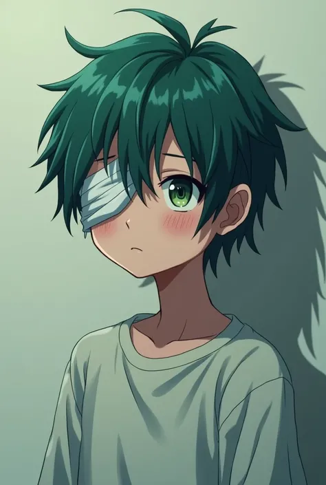 a weak high school boy, 10 strands of hair dyed green or deep blue, left eye wrapped in bandage, anime style, full body shot, no background, (best quality, 4k, 8k, highres, masterpiece:1.2), ultra-detailed, (realistic, photorealistic, photo-realistic:1.37)...