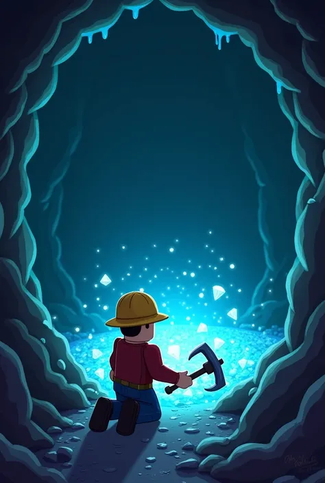 Make thumbnail for Roblox Game that show hole that is mine Roblox character digs and find diamonds 