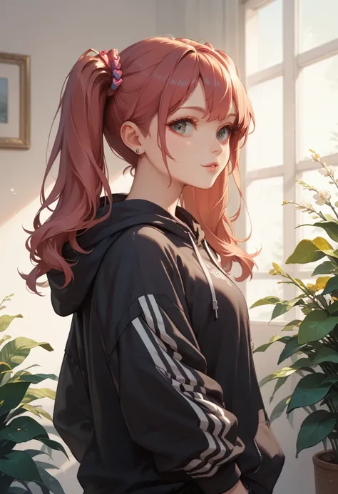 A beautiful girl with twin tails and a hoodie