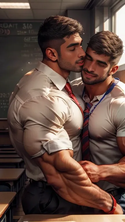 close up focus on gay couple lip to lip kissing indian gay couple kissing in school, 30 years old beared man teacher kissing wit...