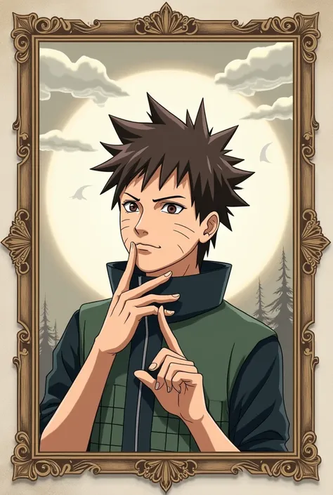 Make an A4 size decorative frame art of the character Shikamaru 