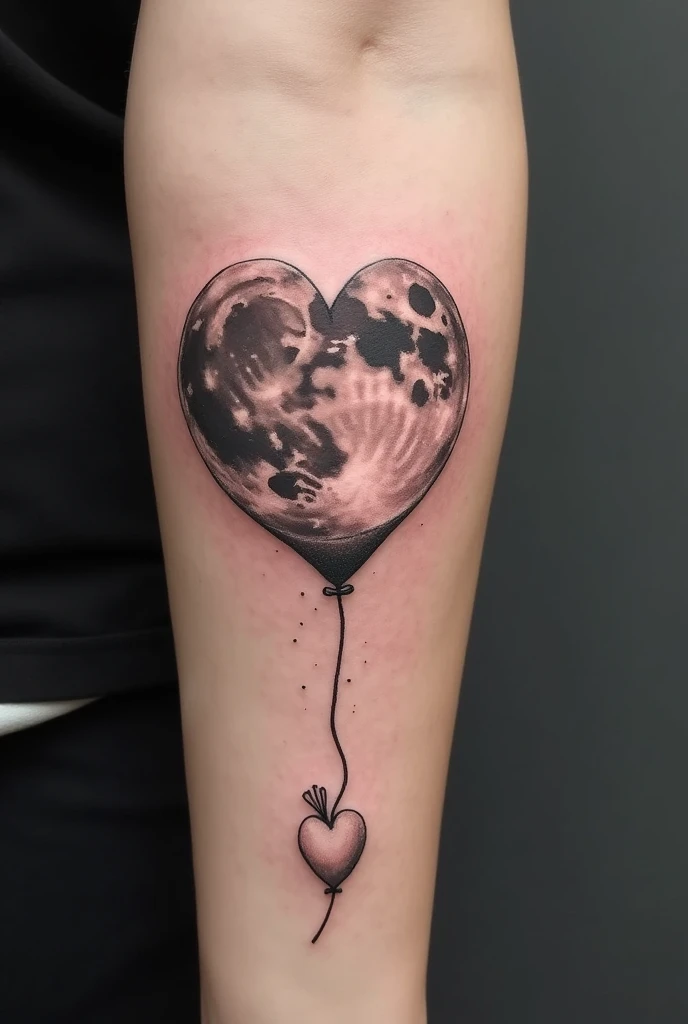 Moon tattoo with a balloon heart 
