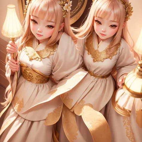 Close-up of a girl holding a lamp in her hands, Guvez, palace ， A girl wearing Hanfu, Lovely and detailed digital art, Popular topics on cgstation, artwork in the style of Guvez, Lovely digital art, author：Li Song, Lovely digital painting, 8k)), Guvez mast...