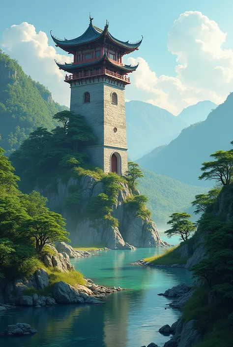 Old Chinese tower in valley 