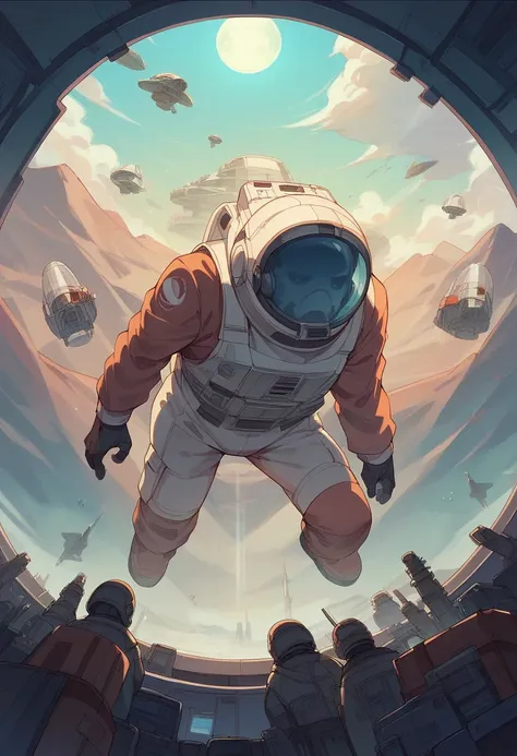 astronaut、Spaceship、Background is the moon、god々Shii