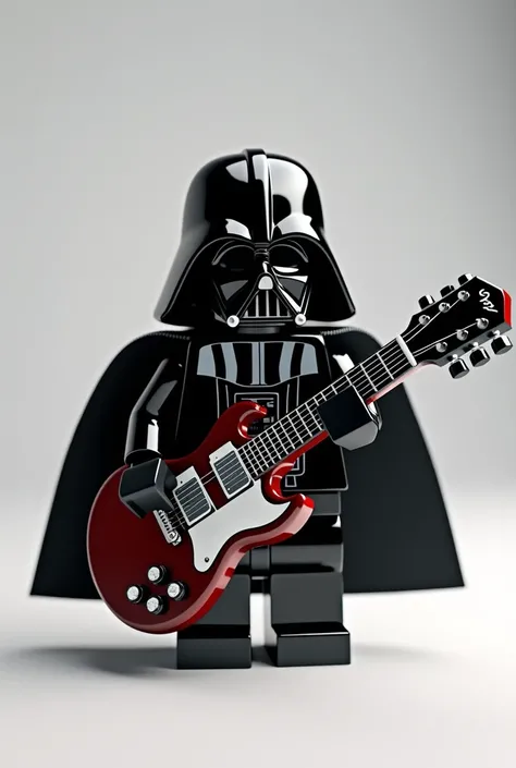 Photorealism 1.4 realistic realism high detailed definition  Lego minifig  Darth Vader play guitar Gibson sg with action at studio background white 