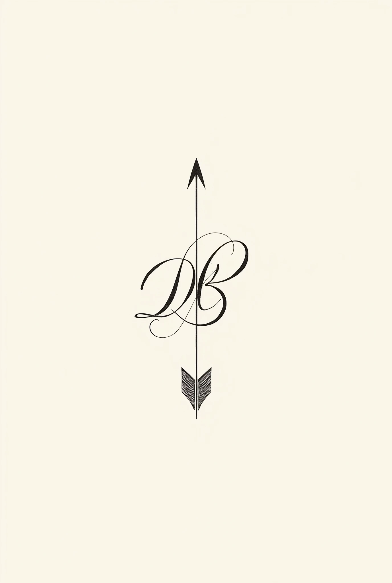 Nice arrow drawing that forms the letters DB in cursive and capital letters in the center 