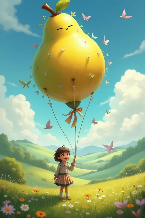 Pear shaped balloon and a girl