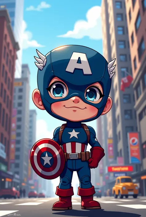 Ultra detailed, New York, cute Captain America, chibi, anime, character

