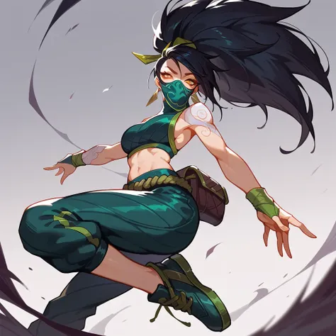 score_9, score_8_up, score_7_up, akali (league of legends), 1girl, yellow eyes, sexy, full body, squinty eyes, earrings, black h...